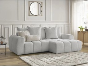 Divano angolare grigio chiaro allungabile/con contenitore (con penisola a destra/con chaise lounge) con rivestimento in bouclé Roxelane – Bobochic Paris