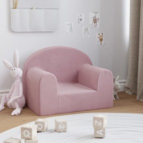 Divano Per Bambini Rosa İn Morbido Peluche /
