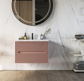 Mobile bagno rosa antico 70x46 cannettato Urbino due cassetti con lavabo in ceramica frontale