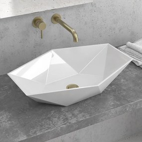 Lavabo da appoggio 57cm design esagonale bianco | Litos-K57 - KAMALU