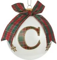Pallina Natale lettera C tartan vetro 10 cm