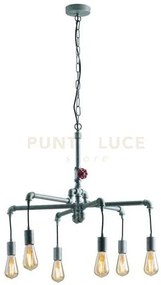 Lampadario a sospensione amarcord zincata 6 luci attacco e27 71x146cm