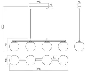 Redo 01-3155 - Lampadario a sospensione con filo BOWLING 4xE27/42W/230V oro