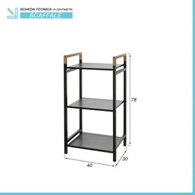 Scaffale porta oggetti 3 ripiani nero in acciaio e bamboo linea Haiti