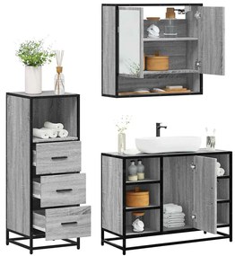 Set Mobili Da Bagno 3 Pz Grigio Sonoma İn Legno Multistrato /