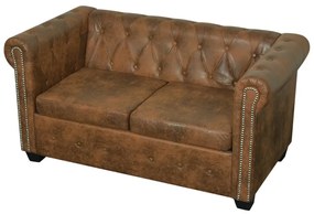 Divano chesterfield a 2 posti in finta pelle marrone