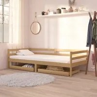 Divano Letto con Cassetti 90x200 cm Miele in Legno di Pino 3083677