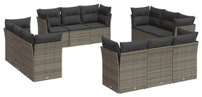 Set divani da giardino 12 pz con cuscini grigio in polyrattan