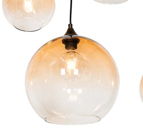 Lampada a sospensione smart bronzo scuro con vetro ambrato 8 luci incl. 8 Wifi G95 - Sandra