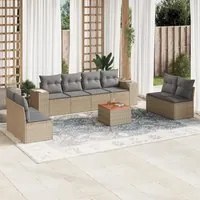 Set Divano da Giardino 9 pz con Cuscini Beige in Polyrattan 3225408