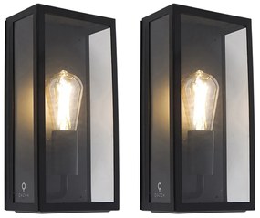 Set di 2 faretti da parete esterni neri IP44 con vetro - Rotterdam
