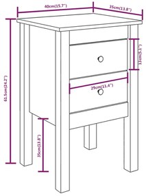 Comodino Nera 40x35x61,5 cm in Legno Massello di Pino