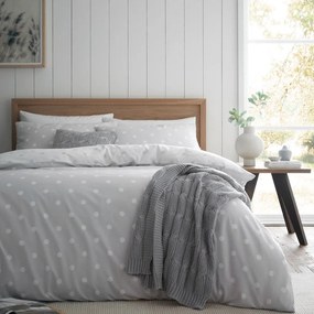 Set copripiumino e federa bianco e grigio in flanella per letto matrimoniale 200x200 cm Polka Dot – Catherine Lansfield