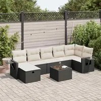 Set Divani da Giardino con Cuscini 8 pz Nero in Polyrattan 3325512