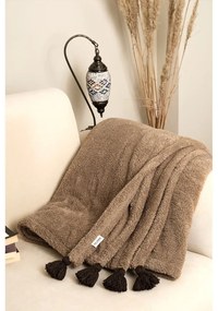 Copriletto marrone in micropush per letto matrimoniale 200x220 cm Pufffy - Mijolnir