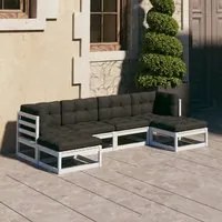 Set Divani da Giardino 6 pz con Cuscini Massello di Pino Bianco cod mxl 41022