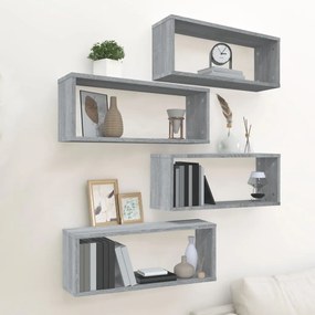 Mensole Cubo Muro 4 Pz Grigio Sonoma 60x15x23 Cm İn Multistrato /