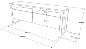 Mobile TV Industrial 140x36x56 Ferro E Legno Con Vani Luvio