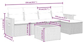 Set Divano da Giardino 6 pz con Cuscini Grigio in Polyrattan