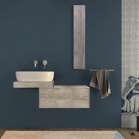 Mensolone da bagno 60 cm rovere sbiancato con pensile da 100 cm e cassettone da 75 cm