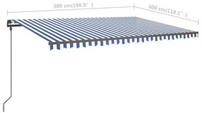 Tenda da Sole Retrattile Manuale con Pali 5x3 m Blu e Bianca