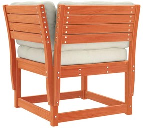 Set salotto giardino 5pz con cuscini marrone cera massello pino