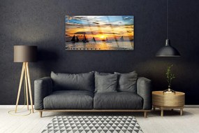 Quadro acrilico Barca Mare Il Sole Paesaggio 100x50 cm