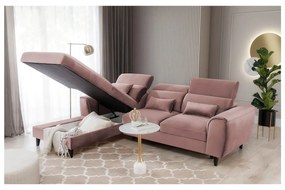 Divano angolare rosa allungabile/con contenitore (con penisola a sinistra/con chaise lounge) e rivestimento in velluto Foble – ELTAP