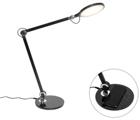 Lampada da tavolo di design nera con LED con touch e caricatore a induzione - Don