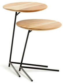 Kave Home - Set Asha di 2 tavolini in legno massello di acacia e acciaio Ã˜ 40 cm / Ã˜ 40 cm