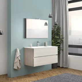 Mobile Bagno Sospeso 40 Cm Rovere Con Lavabo E Specchio Compact