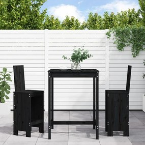 Set Bar Da Giardino 3 Pz Nero İn Legno Massello Di Pino /