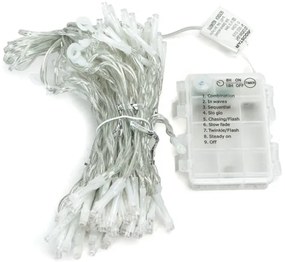 Aigostar - Catena luminosa natalizia a LED per esterni, 200 LED/8 funzioni, 3xAA, 5x2 m, IP44, bianco caldo