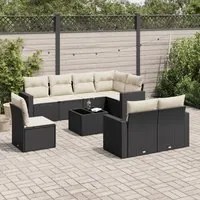 Set Divani da Giardino 9 pz con Cuscini Nero in Polyrattan 3219236