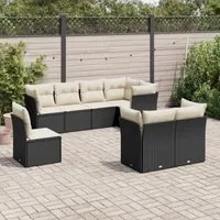 Set Divani da Giardino con Cuscini 8 pz Nero in Polyrattan 3249765