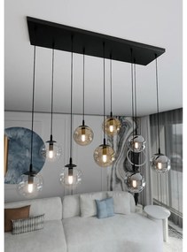 Sospensione Moderna 9 Luci Kali In Acciaio Nero E Sfere In Vetro Multicolor