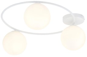 Plafoniera Minimal 3 Luci Sopra In Acciaio Bianco E Sfere In Vetro Bianco