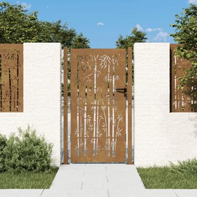 Cancello da Giardino 105x205 cm in Acciaio Corten Design Bambù