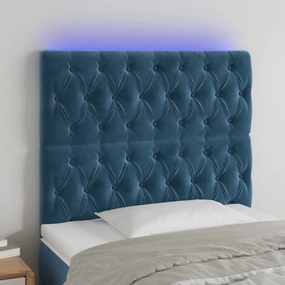 Testiera A Led Blu Scuro 90x7x118/128 Cm İn Velluto /