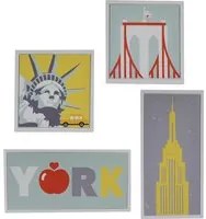 Quadro stampa new york bianco set 4 pezzi cm 30x60x2,5 + cm 30x30x2,5