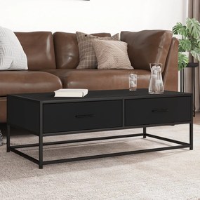 Tavolino Salotto Nero 100x50x35 Cm Legno Multistrato E Metallo /