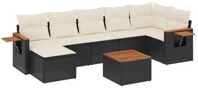 Set divani da giardino con cuscini 8 pz nero in polyrattan