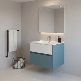 Mobile da bagno sospeso sotto lavabo Niwa 2 cassetti L 59.5 x H 50 x P 45.5 cm blu pacifico e bianco cannettato