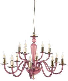 Lampada a sospensione D84 cm PAGANINI a 8 LUCI in vetro lavorato a mano BORGOGNA