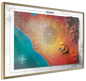 Poster  Raised Relief Map: Rome  Cornice Quadri Cornice d'oro, Larghezza x Altezza Home decor 45x30