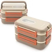 Porta pranzo con 2 scomparti e posate Clicks marrone arancio