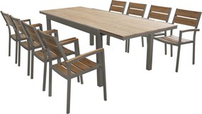 VIDUUS - set tavolo in alluminio e polywood cm 160/240 x 95 x 75 h con 8 poltrone Viduus