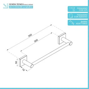 Set accessori bagno 3 pezzi con porta asciugamani 30 cm acciaio inox bianco Sidera