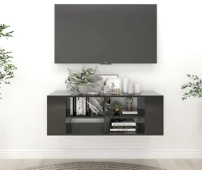 Armadietto tv da parete nero lucido 102x35x35 cm in truciolato