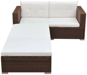 Set divani da giardino 3 pz con cuscini in polyrattan marrone